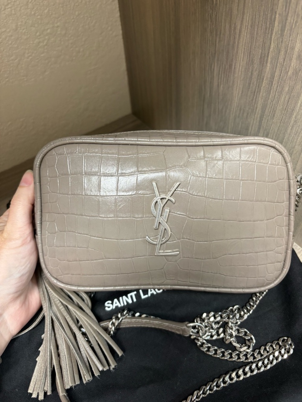 Saint Laurent Croc-Embossed Camera Crossbody with Tassel - Picture 3 of 8